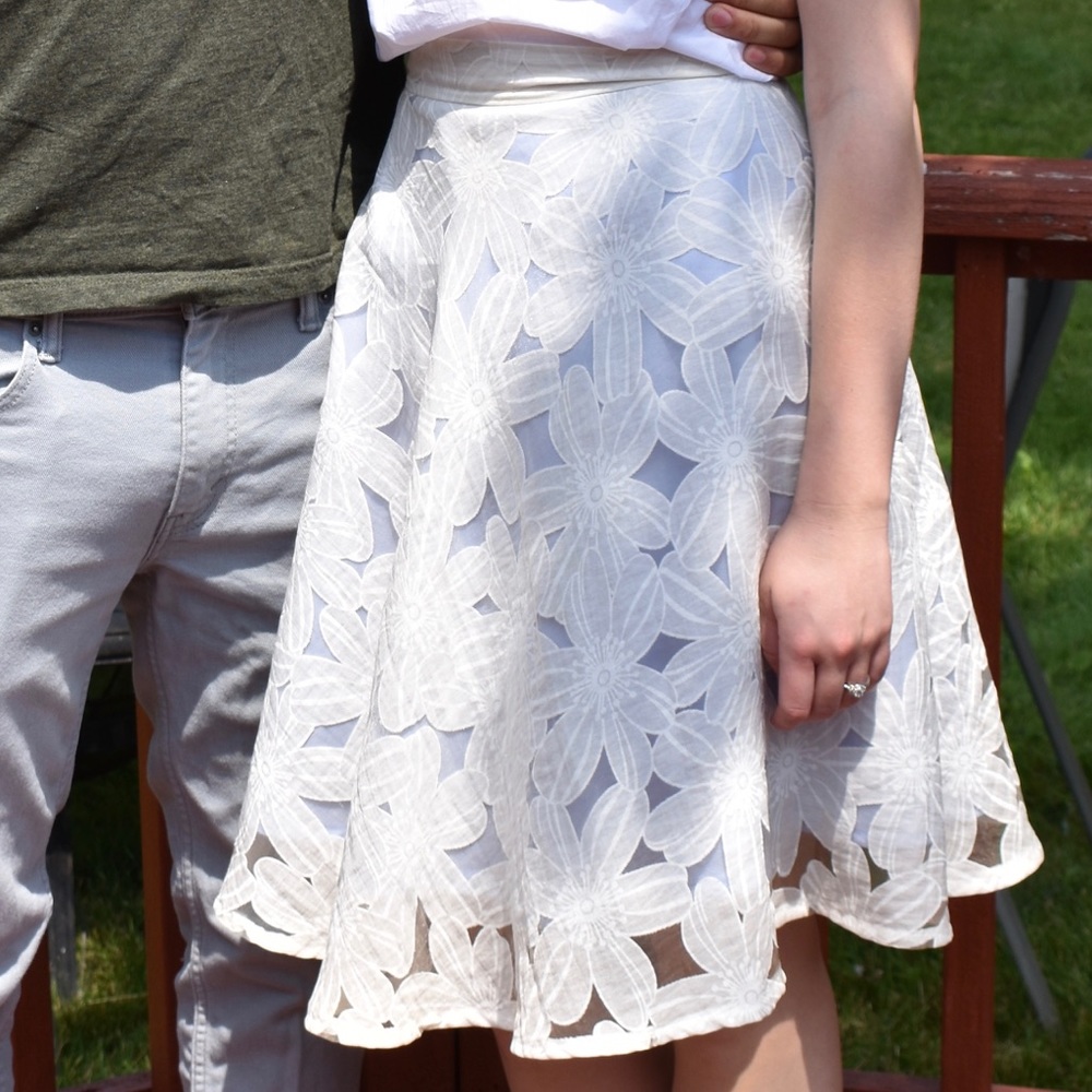 White sheer lace skirt perfect for bridal shower